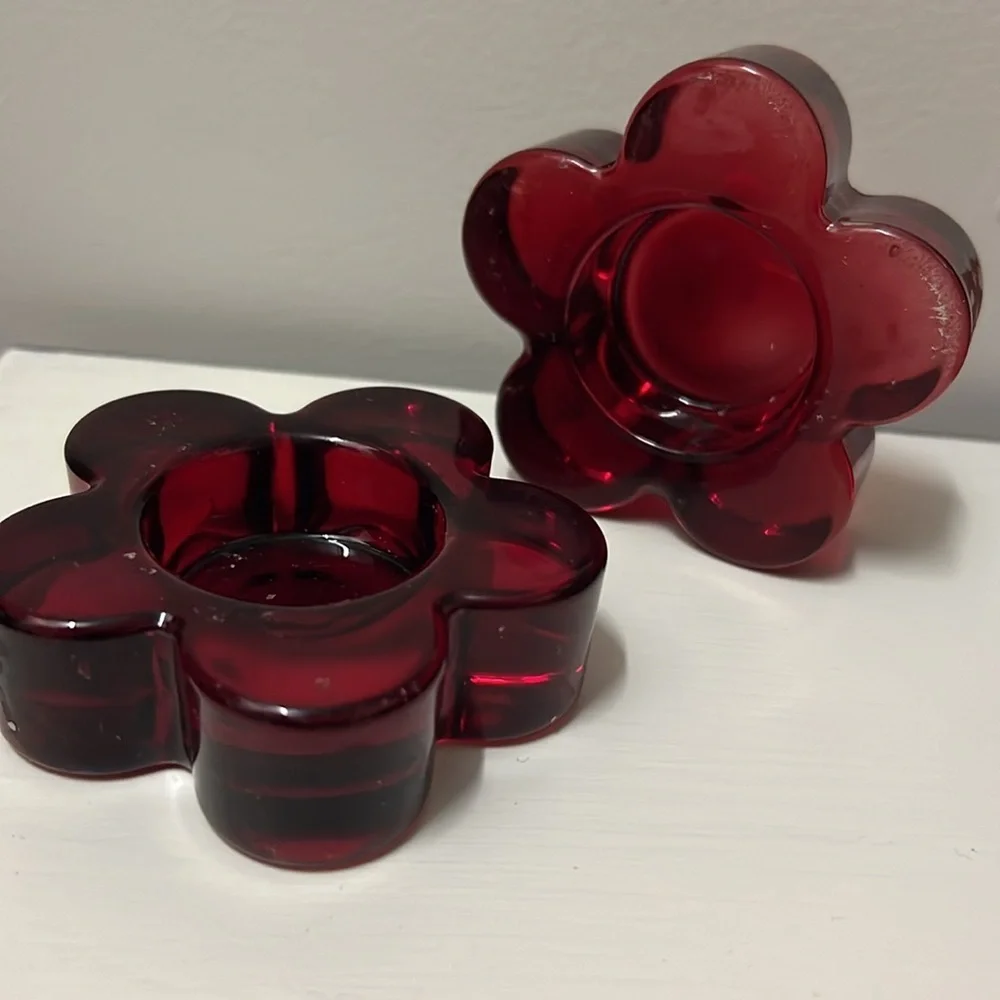 Red Glass Flower Votive Candle Holder